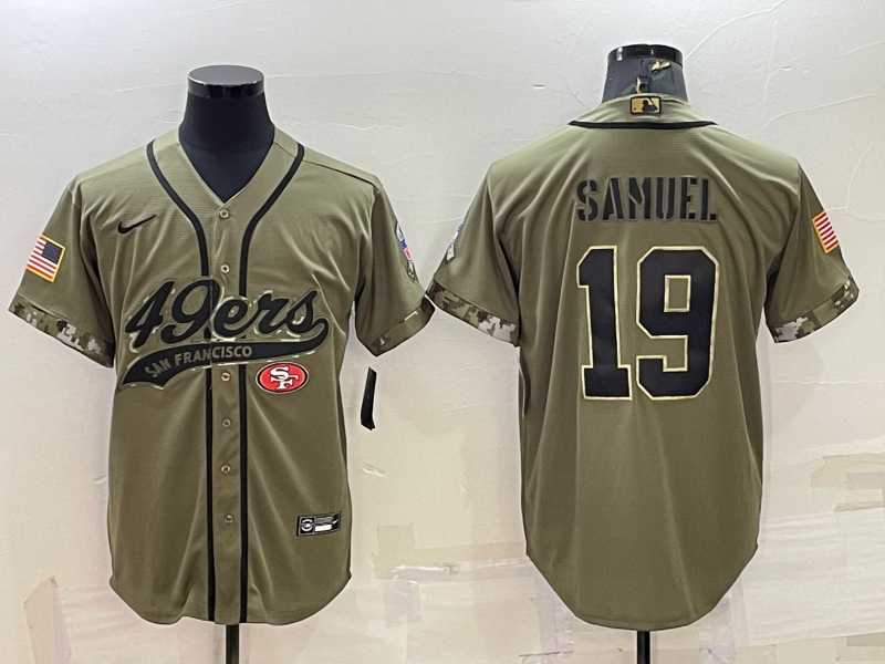 Mens San Francisco 49ers #19 Deebo Samuel 2022 Olive Salute to Service Cool Base Stitched Baseball Jersey